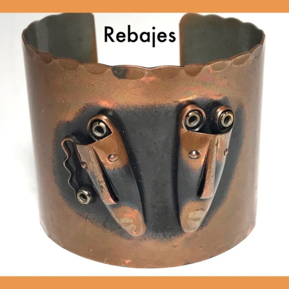 Mid Century Rebajes Ethnic Mask Copper Bracelet - Picture 2 of 8